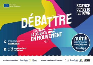 Affiche de la Nuit des Chercheurs 2026 le vendredi 25 septembre à Océanopolis à Brest. Un événement Science Comes To Town.
