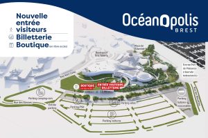 Océanopolis accès plan : nouvelle entrée visiteurs, billetterie et boutique en libre accès.